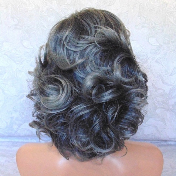 Medium Length, Thick Wavy Black Grey Heat Safe Wig main image 8